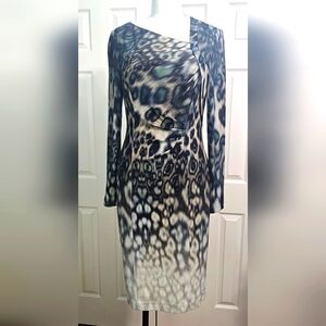 Kay Unger New York Leopard Print Cocktail Long Sleeve Dress Size 10